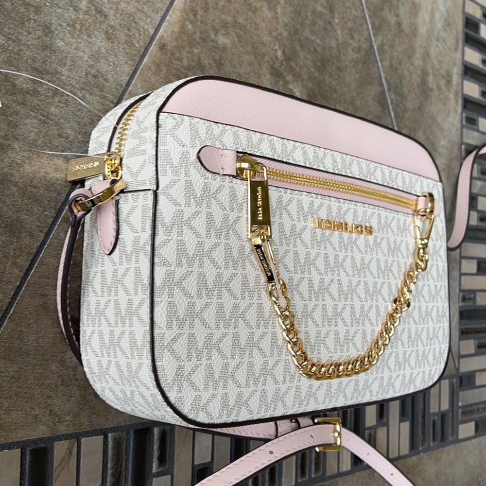 MICHAEL KORS LARGE EAST WEST ZIP CHAIN XBODY POWDER BLUSH MULTI - Picture 6 of 16